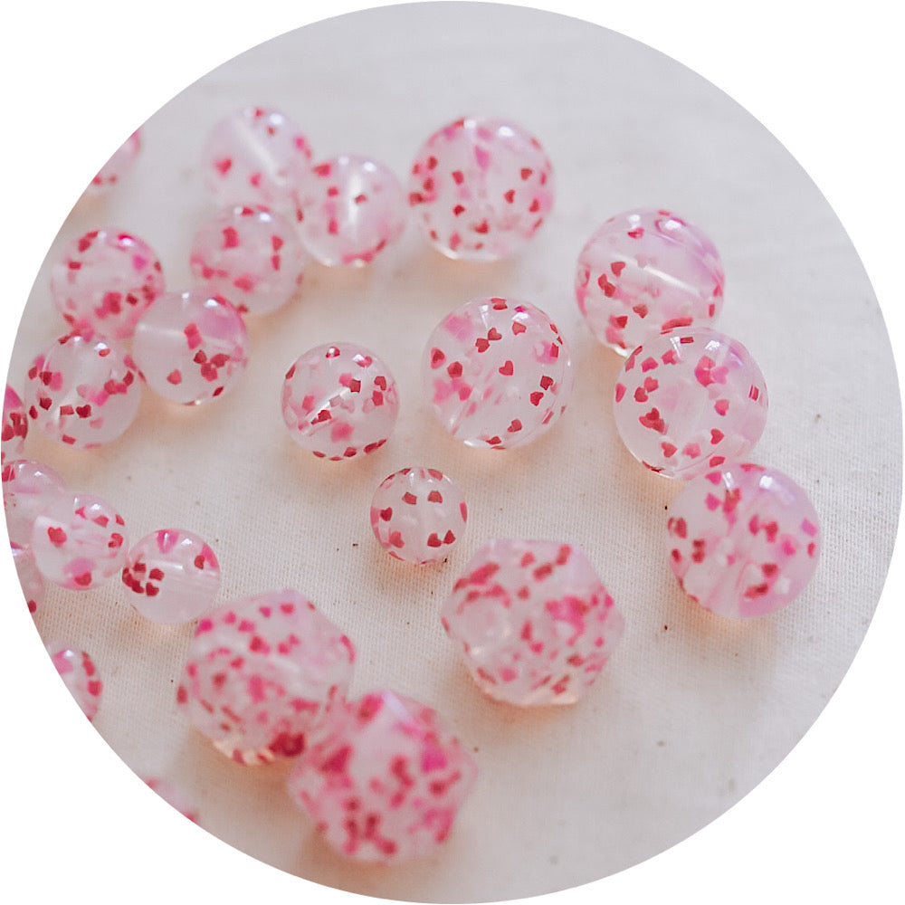 Love Hearts Speckled Clear - 15mm round - 5 Beads (LIMITED EDITION)