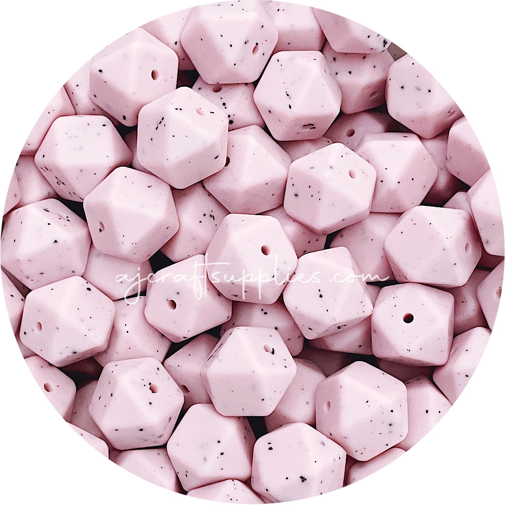 Pink Speckled - 17mm Hexagon - 10 Beads