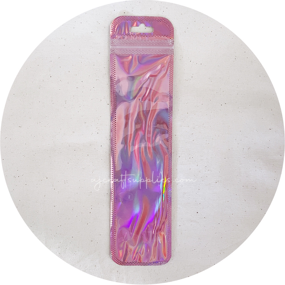 Pink/Silver Foil Iridescent Pouch (Clear Window Face) - Skinny - Each