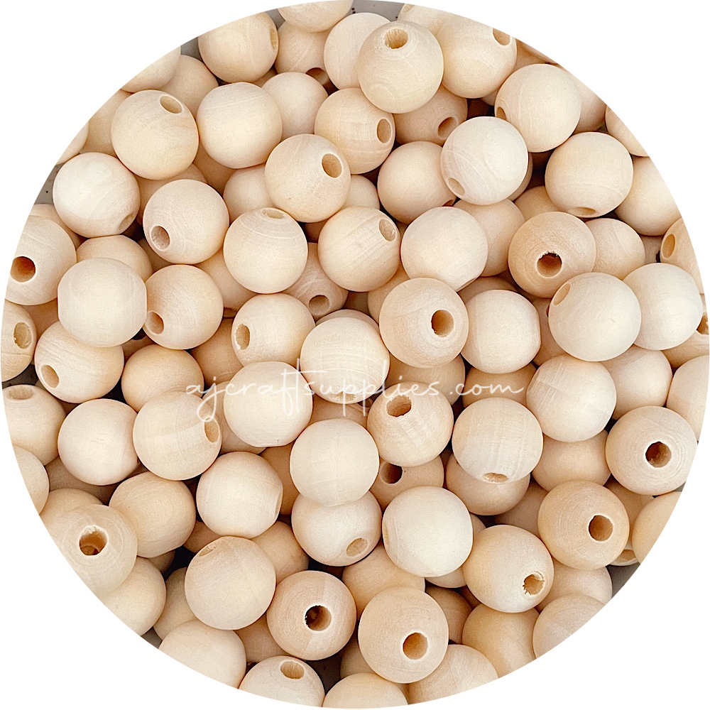 Natural Wood Beads - 15mm Round - 10 Beads