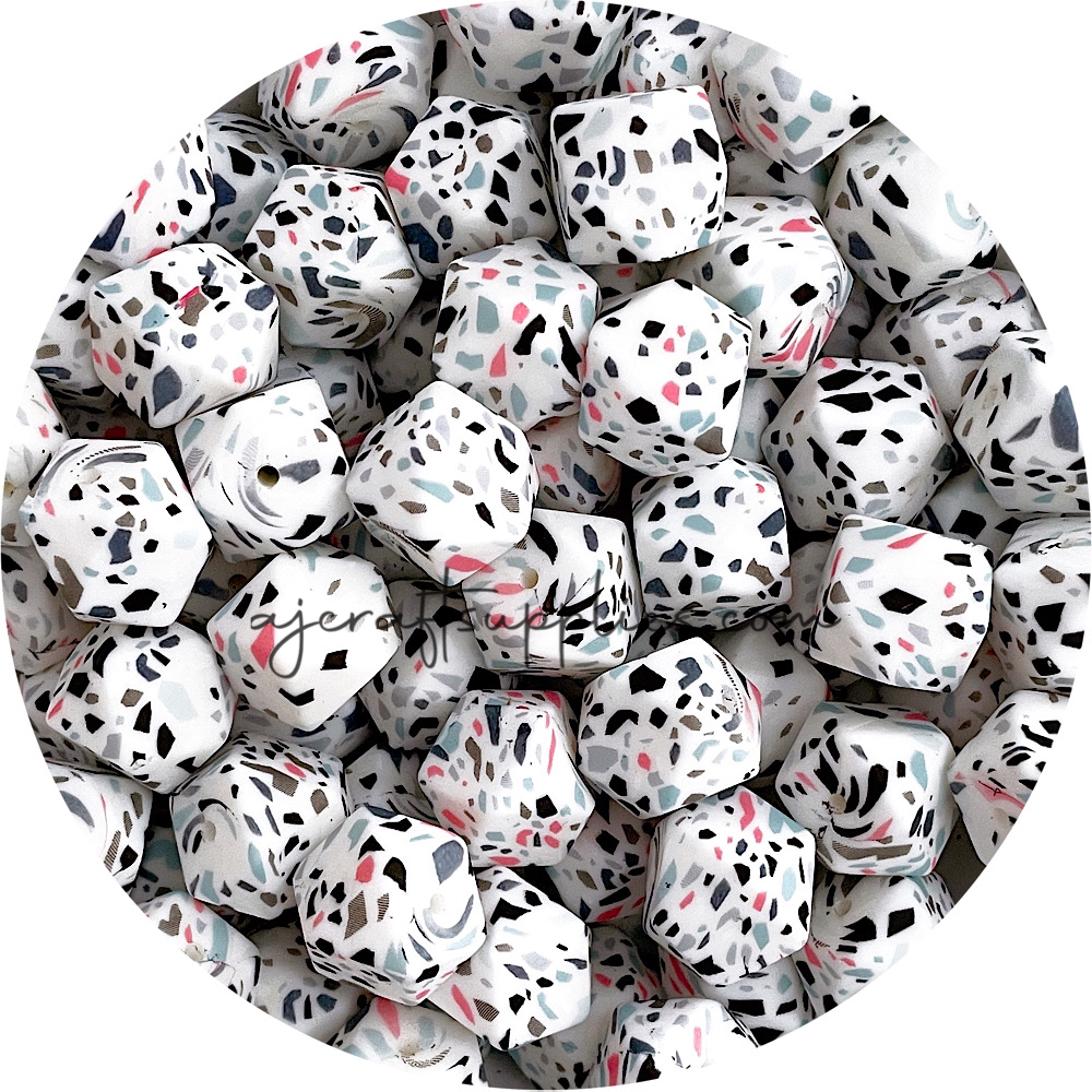 White Terrazzo - 17mm hexagon - 10 Beads