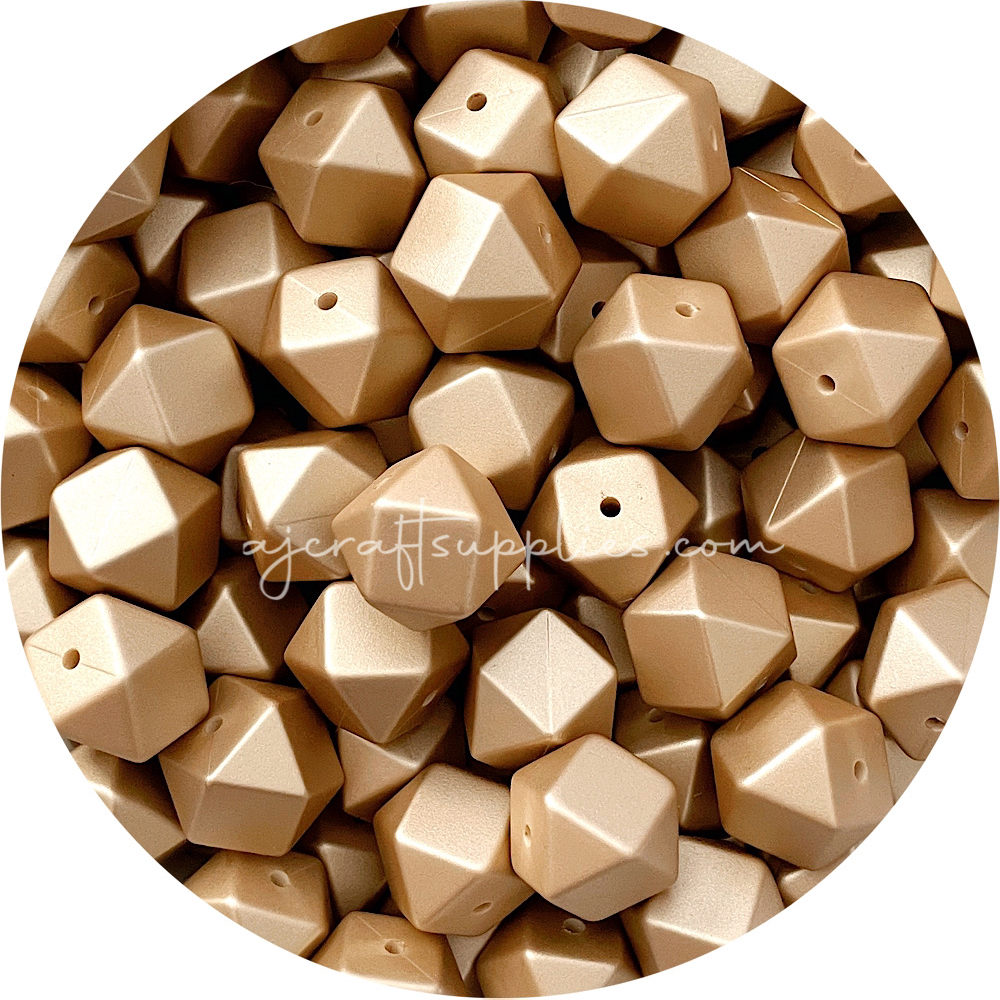 Brushed Gold - 17mm hexagon - 10 Beads