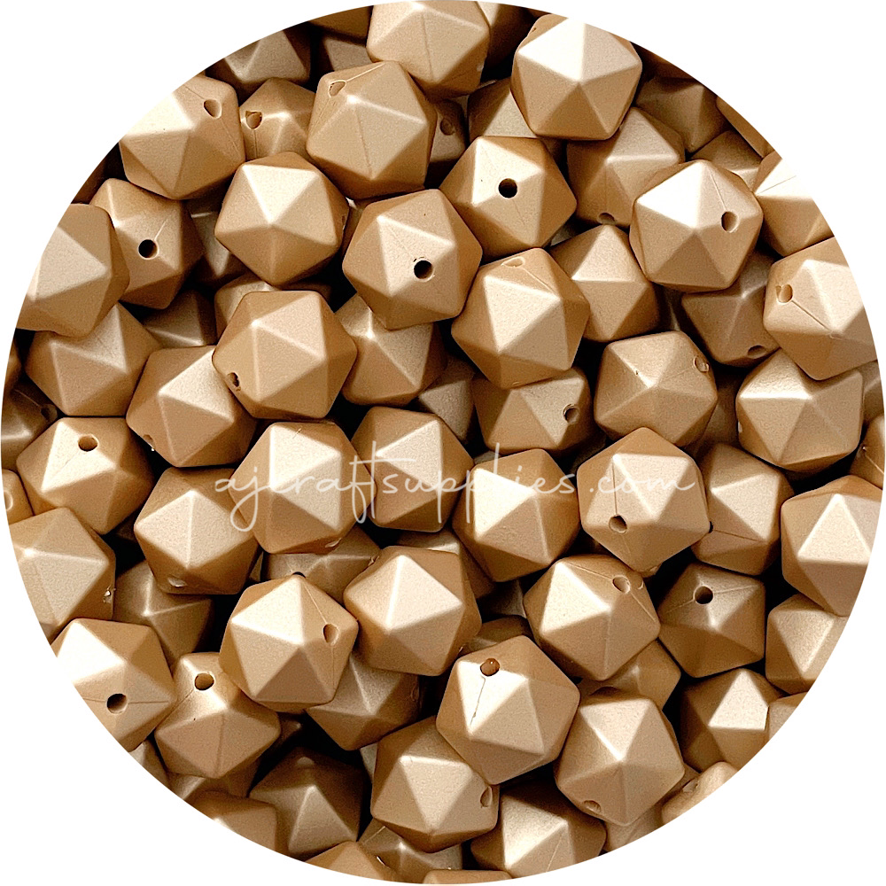 Brushed Gold - 14mm Mini Icosahedron - 2 beads