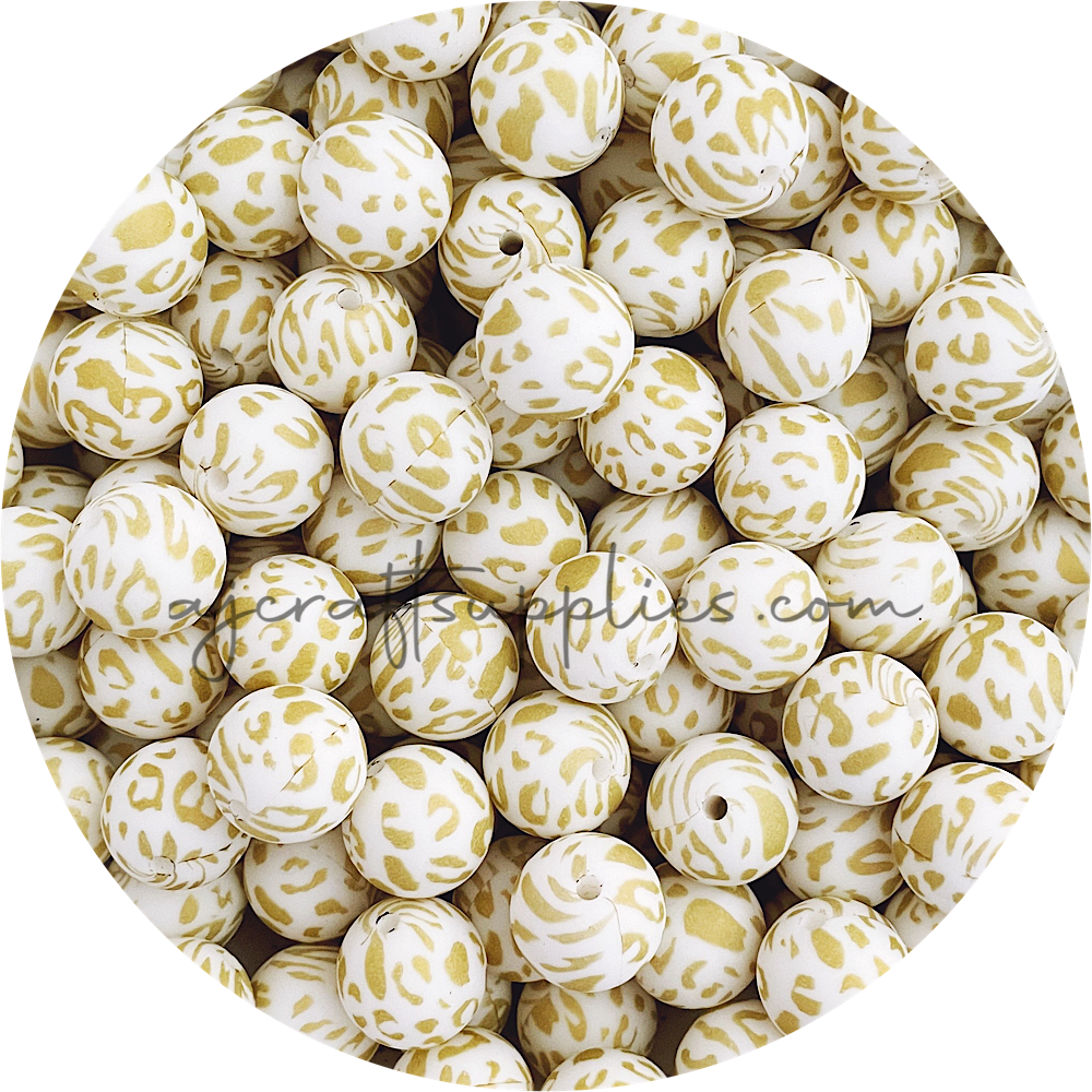 Gold Leopard - 15mm round Silicone Beads - 10 Beads (Limited Edition)