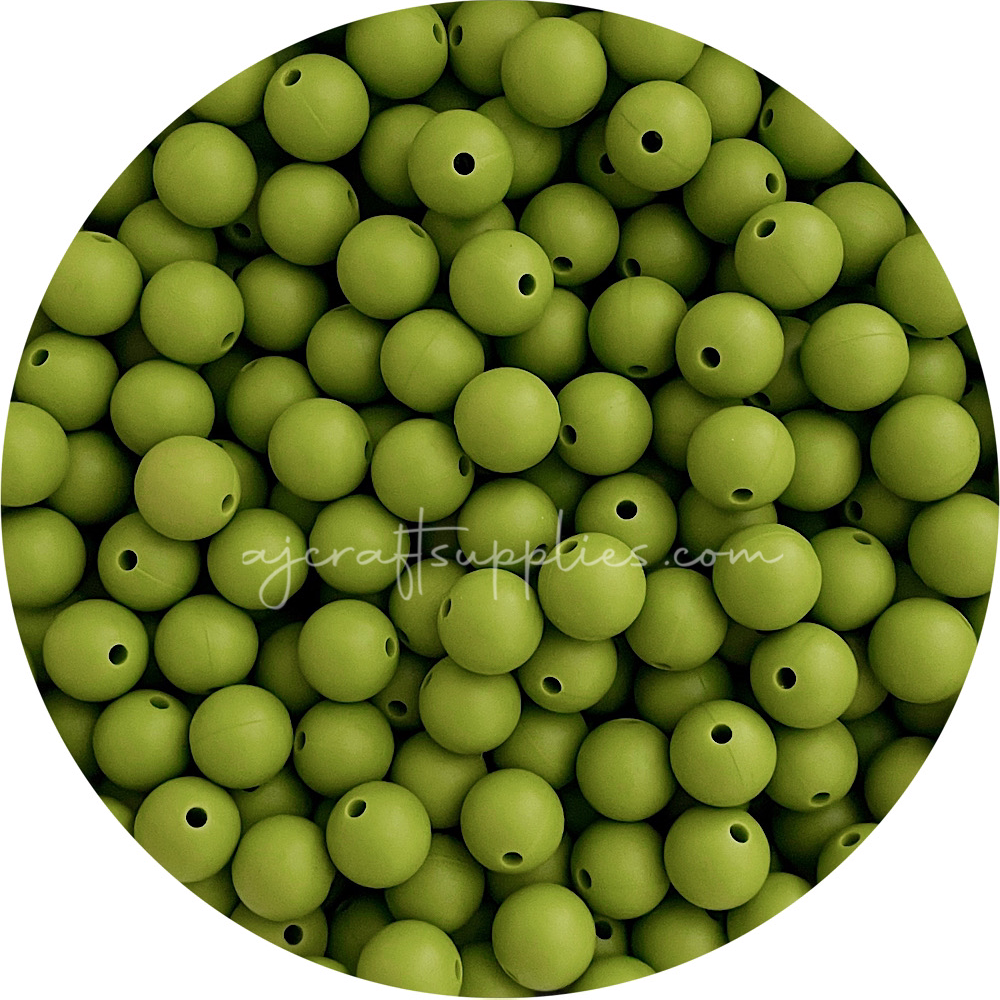*CLEARANCE* Olive Green - 12mm Round Silicone Beads - 20 beads