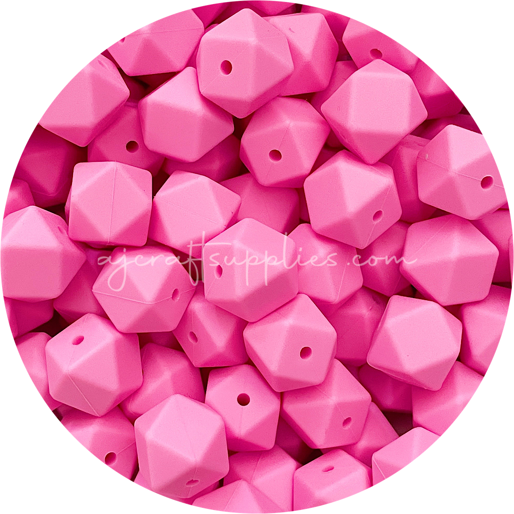 Bubblegum Pink - 17mm Hexagon - 10 Beads