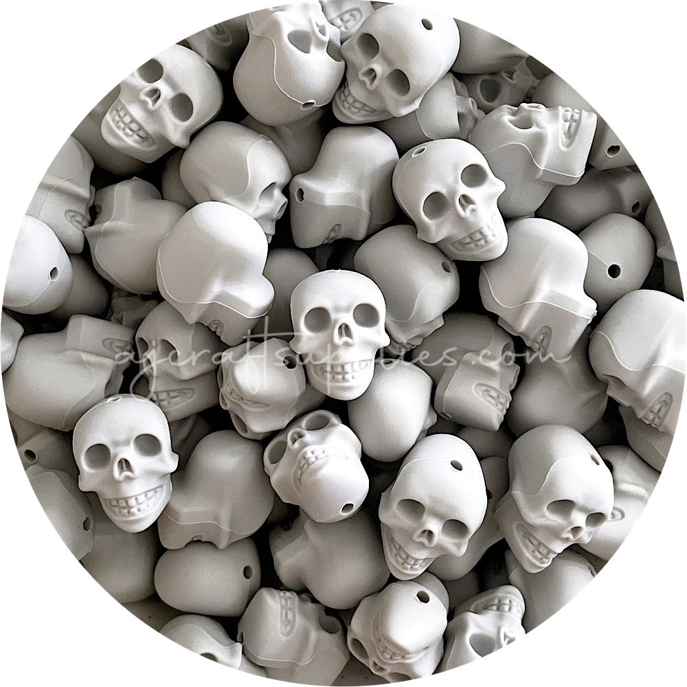 Light Grey - Skull Silicone Beads - 2 beads