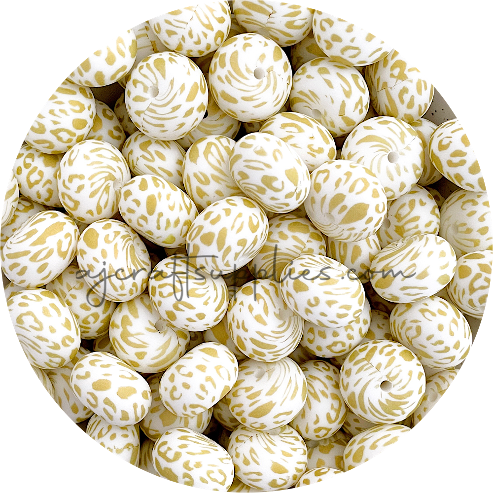 Gold Leopard - 22mm abacus Silicone Beads - 5 Beads (Limited Edition)