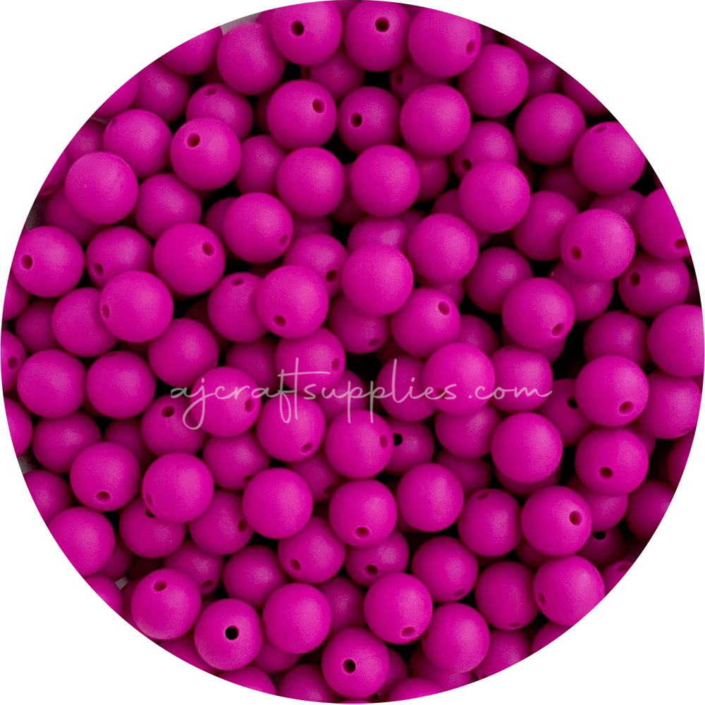 Magenta - 12mm Round Silicone Beads - 10 beads