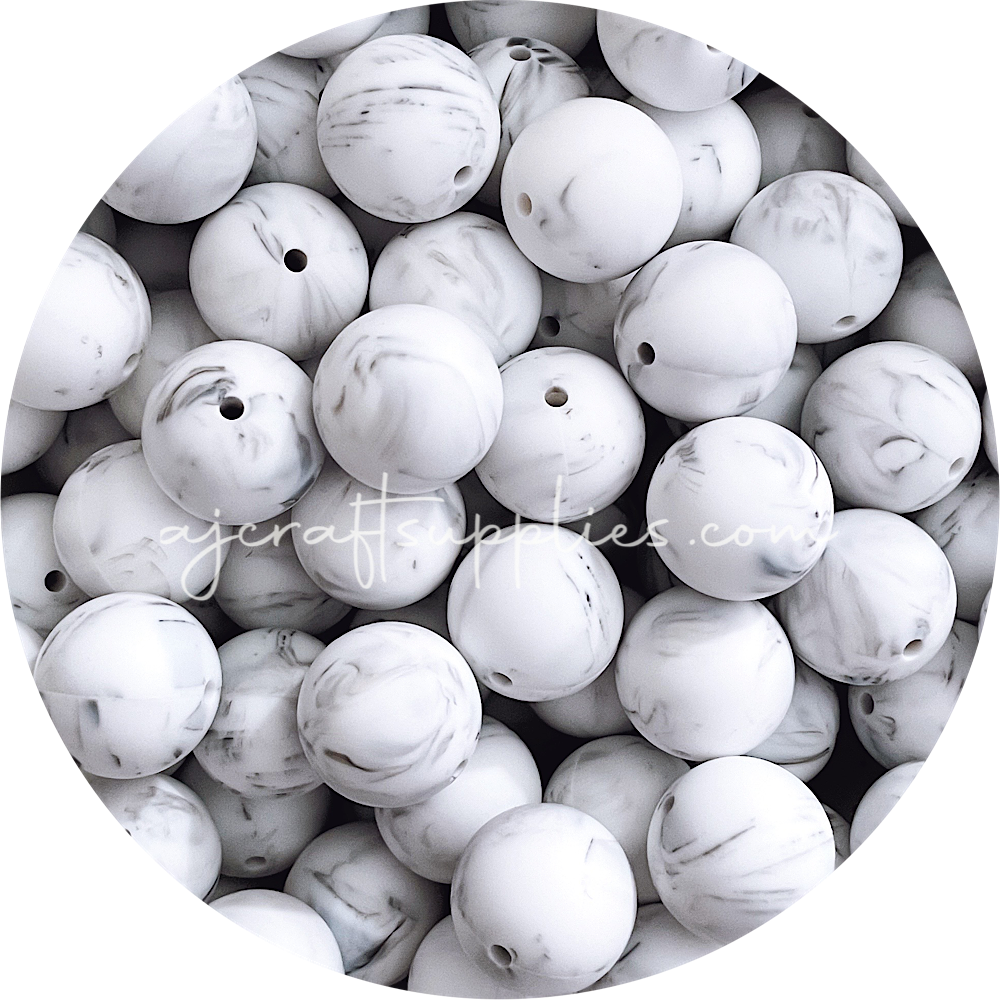 Grey Marble - 19mm round - 5 Beads