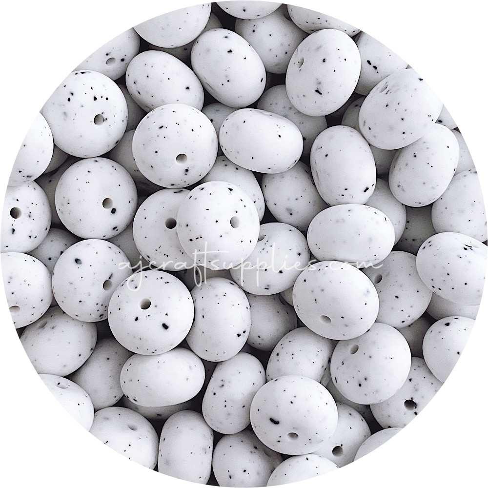 White Speckled - 22mm Abacus Silicone Beads - 5 Beads