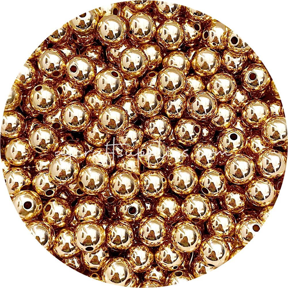 12mm Gold Round Acrylic Beads - 10 Beads