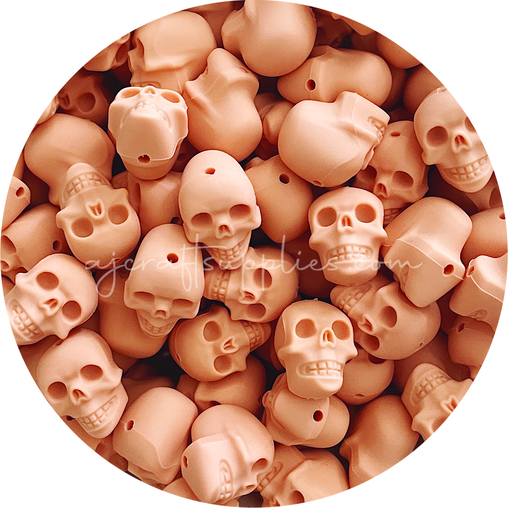 Peach - Skull Silicone Beads - 2 beads