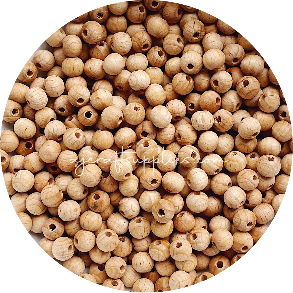 Beech Wood Beads - 8mm Round - 5 beads