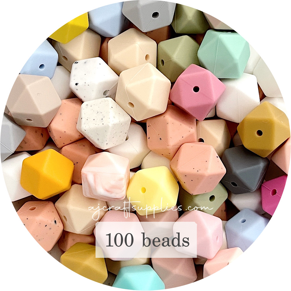 BULK Grab Bag - 17mm hexagon Silicone Beads - 100 beads
