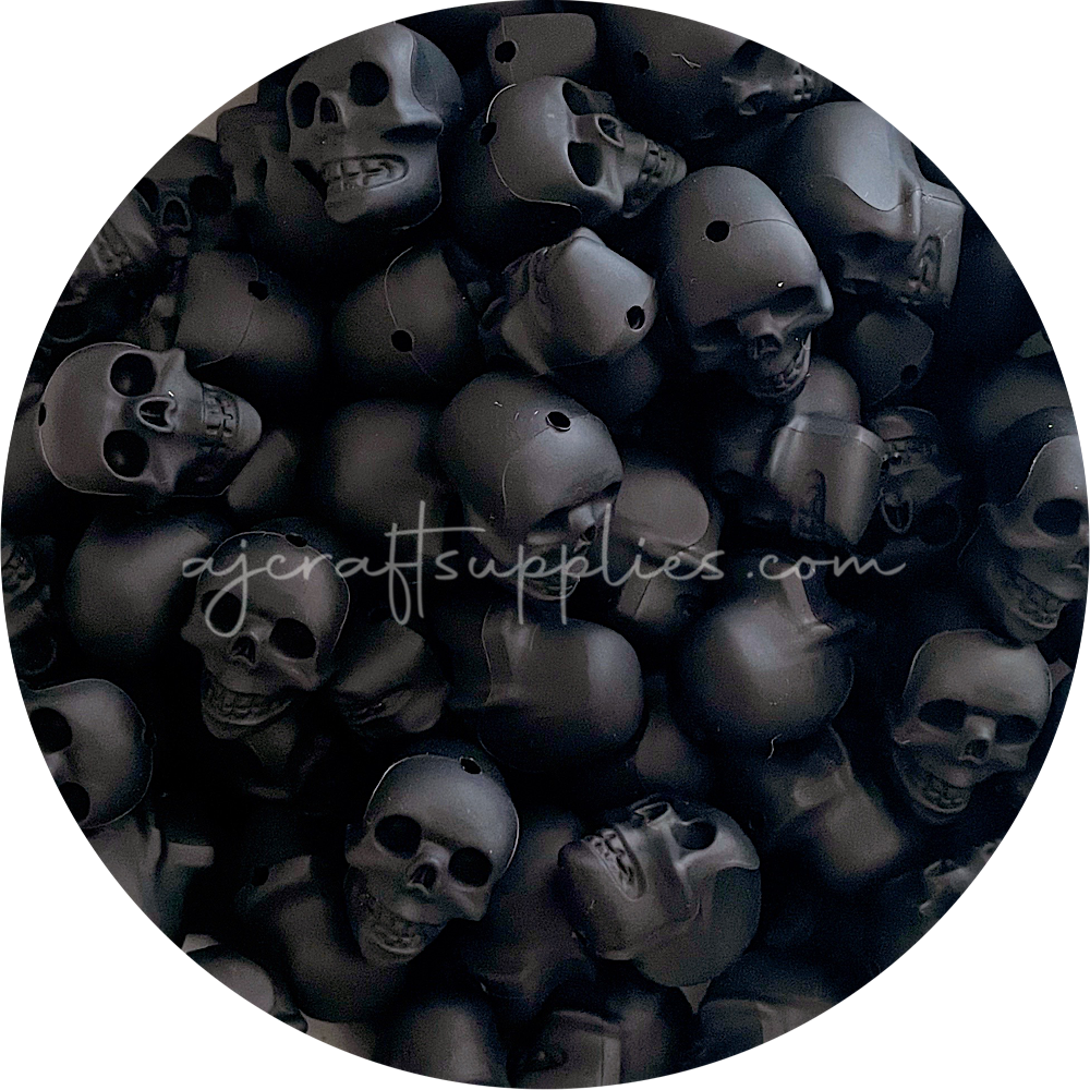 Jet Black - Skull Silicone Beads - 2 beads
