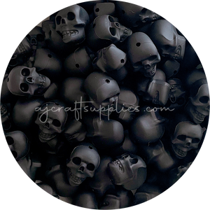 Jet Black - Skull Silicone Beads - 2 beads