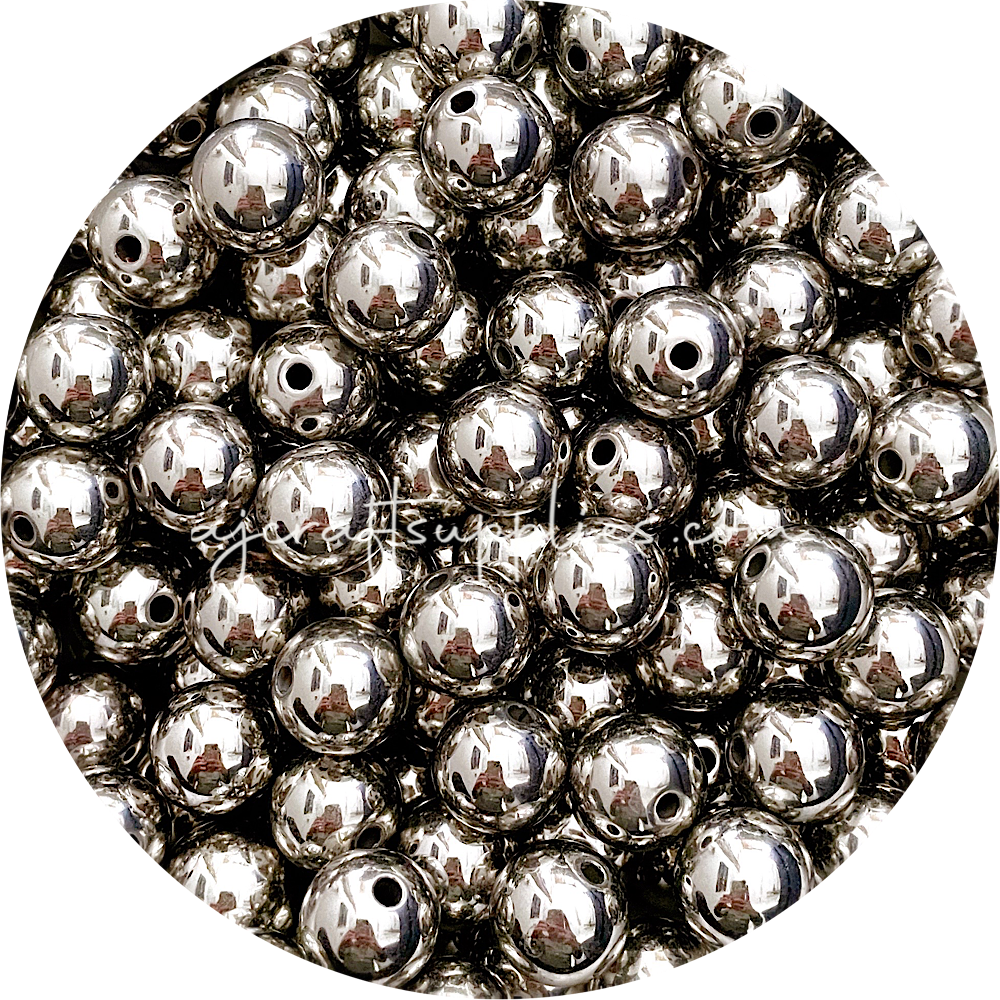 16mm Silver Round Acrylic Beads - 10 Beads
