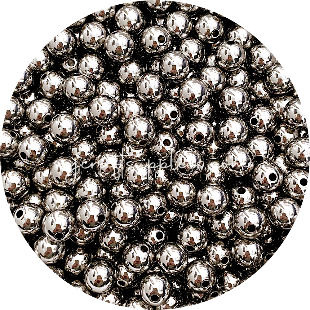 12mm Silver Round Acrylic Beads - 10 Beads