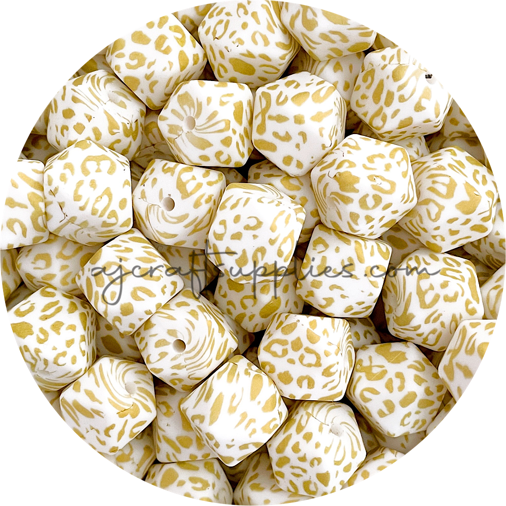 Gold Leopard - 17mm hexagon Silicone Beads - 10 Beads (Limited Edition)