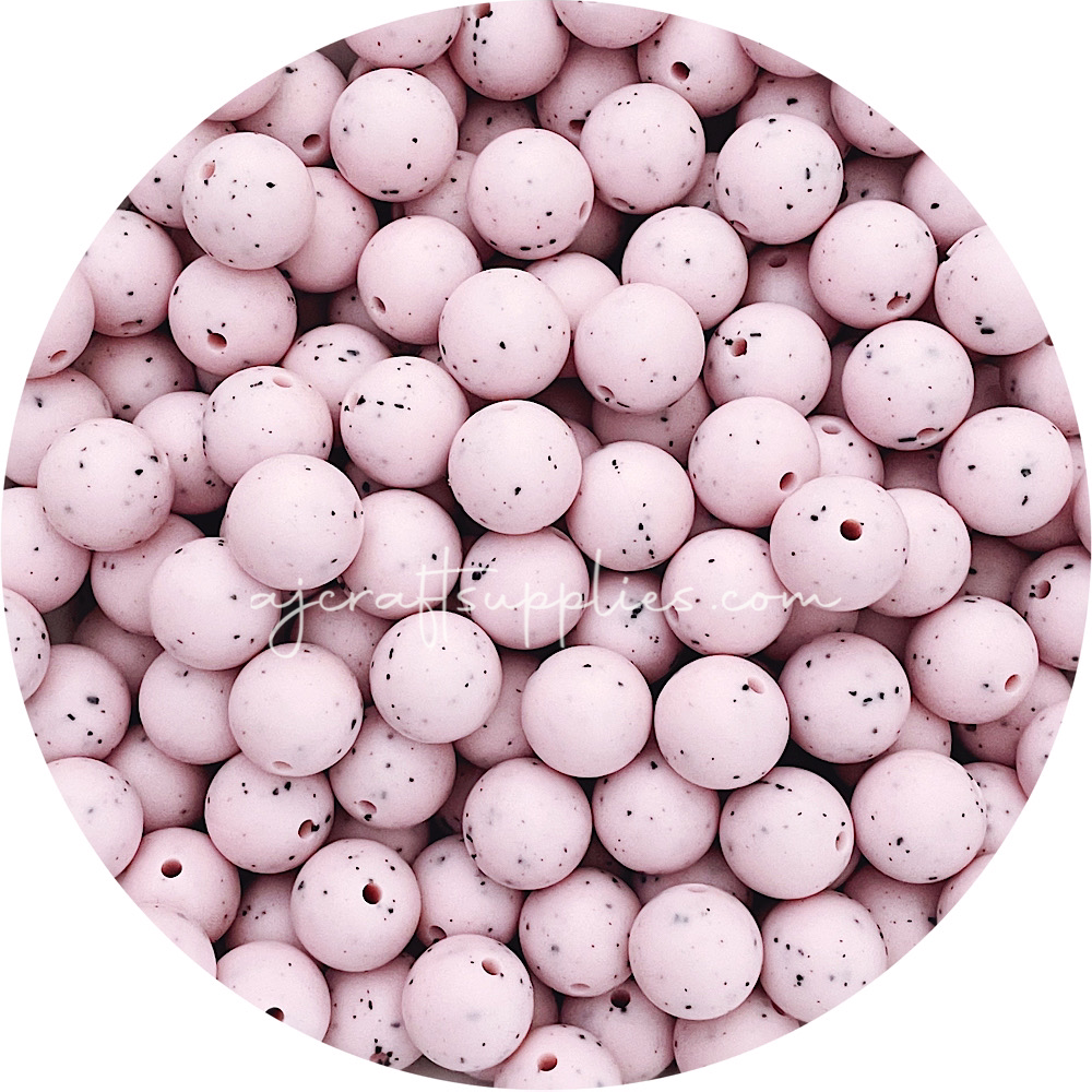 Pink Speckled - 15mm round - 10 Beads