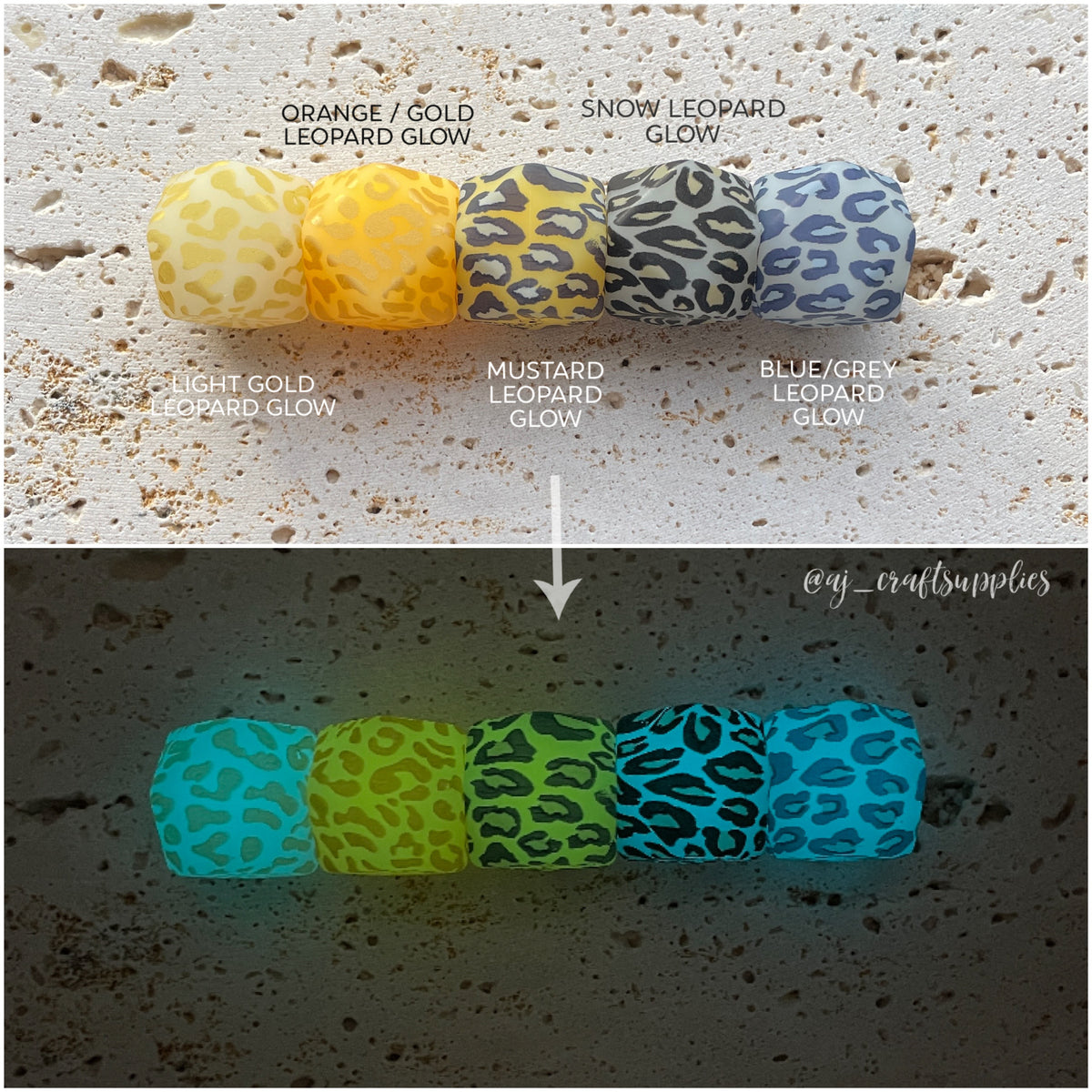 17mm Hexagon Printed Glow in the Dark Silicone Beads