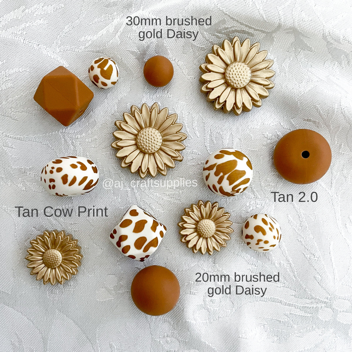 Brushed Gold - 30mm Large Daisy Silicone Beads - 2 beads