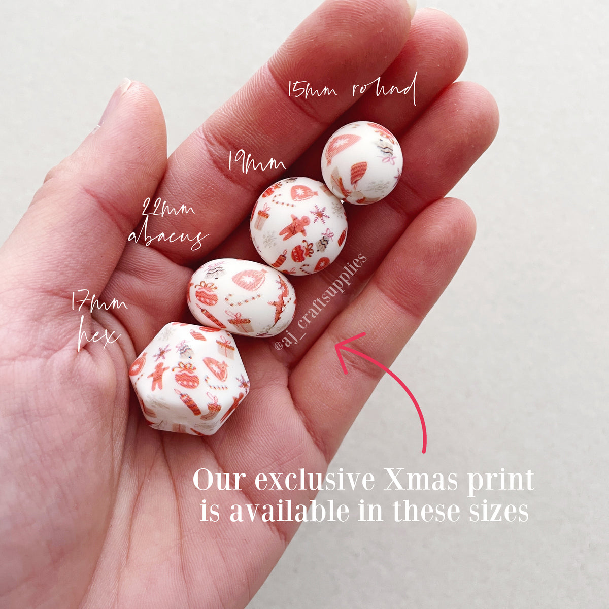 Gingerbread Man Christmas Print - 22mm abacus Silicone beads - 5 Beads