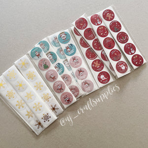2.5cm Merry Christmas Stickers - Pink & Blue -  50 stickers (8 Designs)